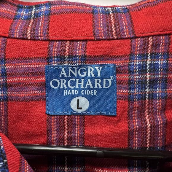 Angry Orchard Hard Cider Button Up Flannel Shirt Mens Size L Large Plaid Red - Picture 4 of 8